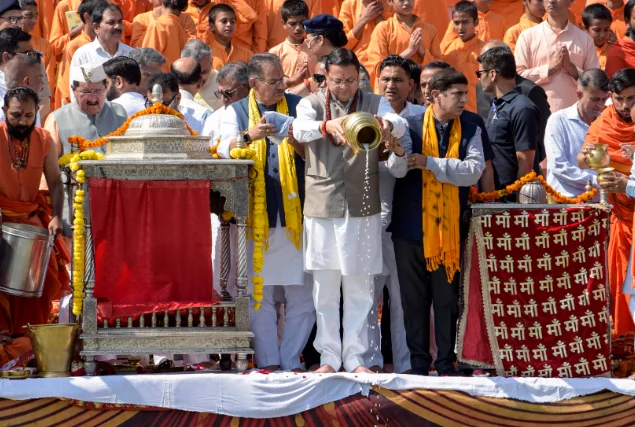 Uttarakhand CM Dhami performs Ganga Aarti at Har ki Pauri to mark Modi's 25 years of public life