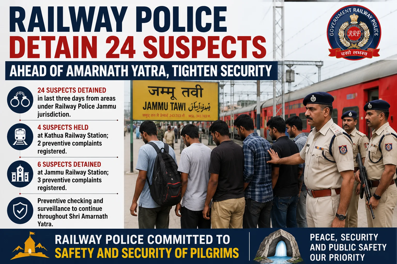 Railway Police Detain 24 Suspects Ahead of Amarnath Yatra, Tighten Security