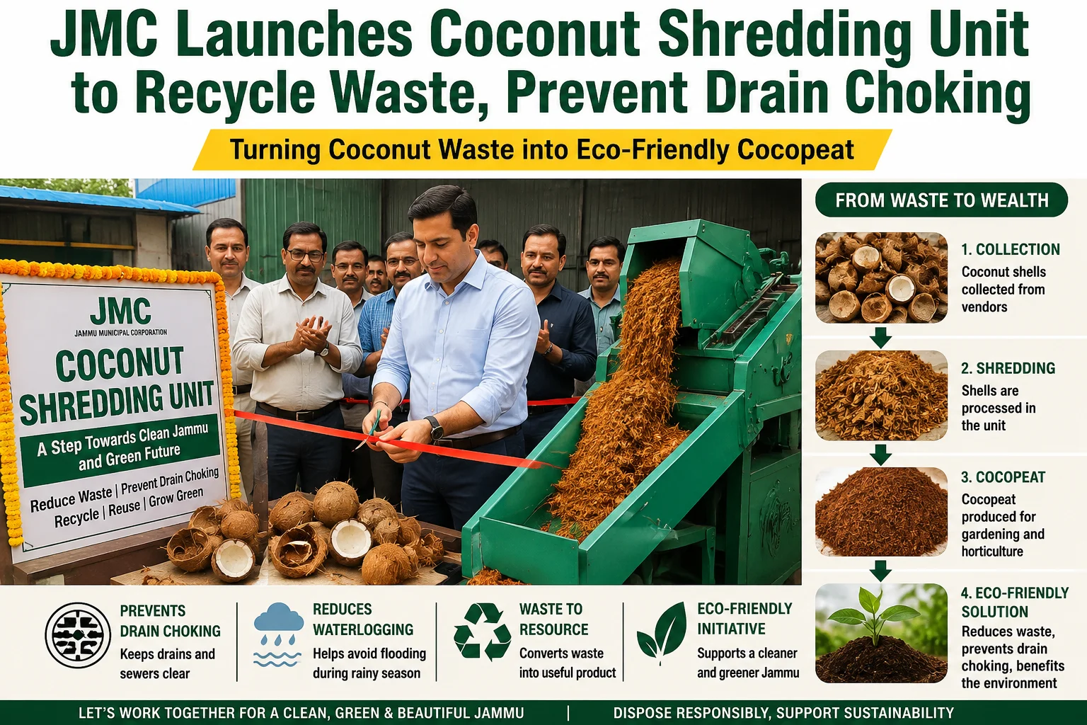 JMC Launches Coconut Shredding Unit to Recycle Waste, Prevent Drain Choking