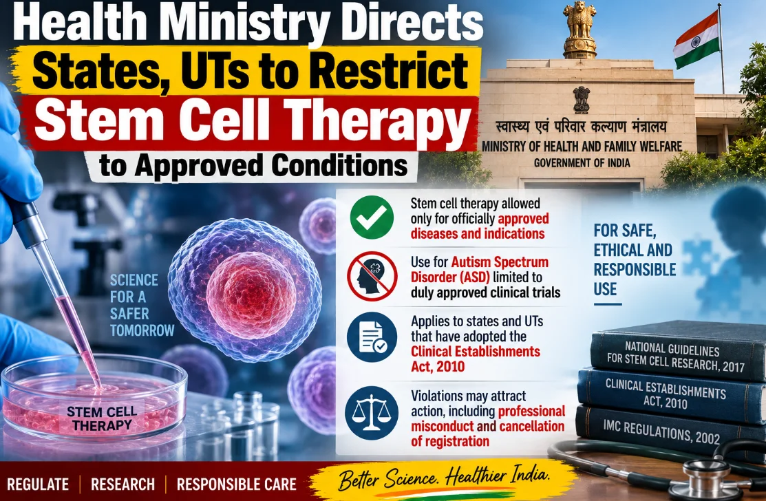 Health Ministry Directs States, UTs to Restrict Stem Cell Therapy to Approved Conditions