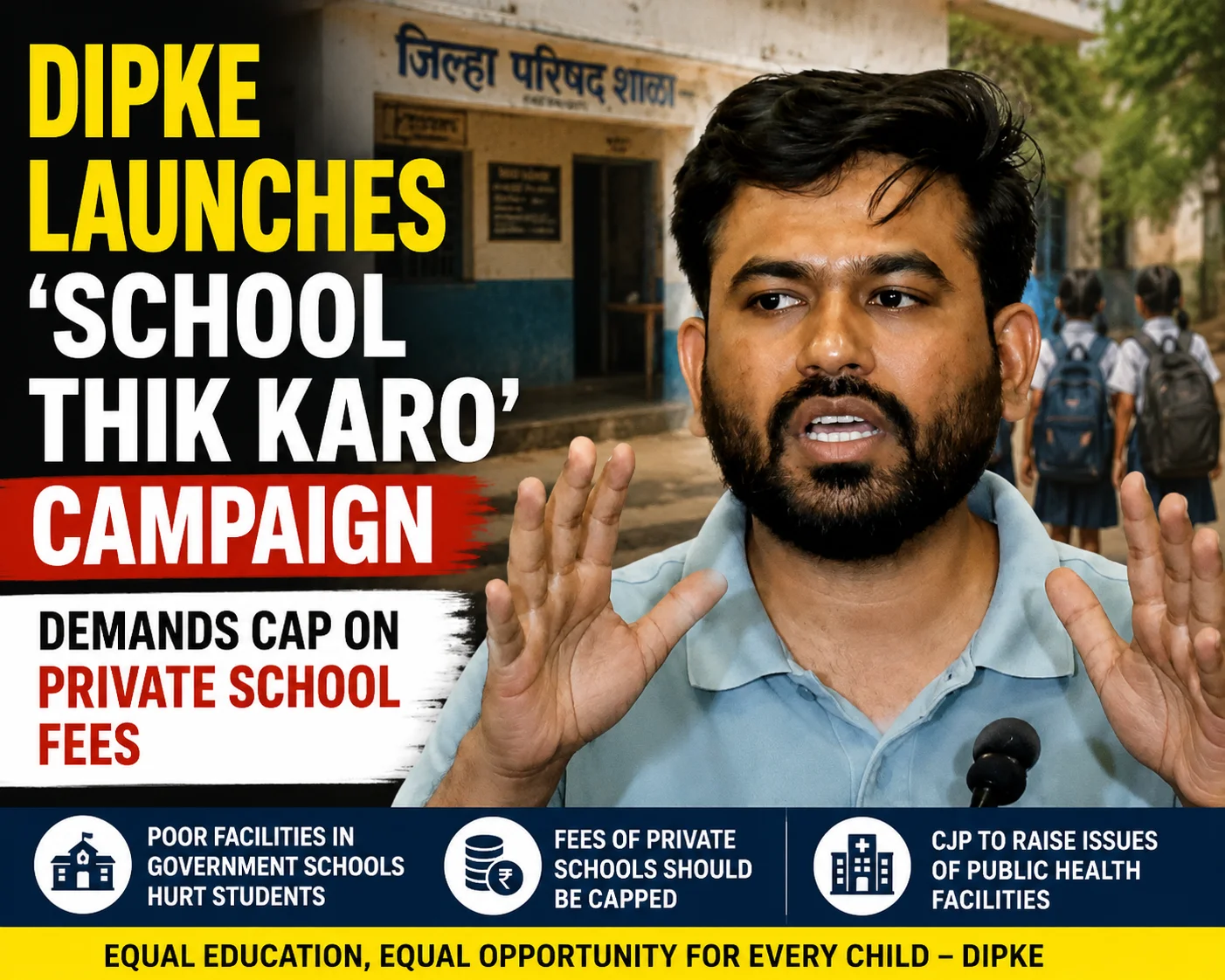 Dipke Launches ‘School Thik Karo’ Campaign, Demands Cap on Private School Fees